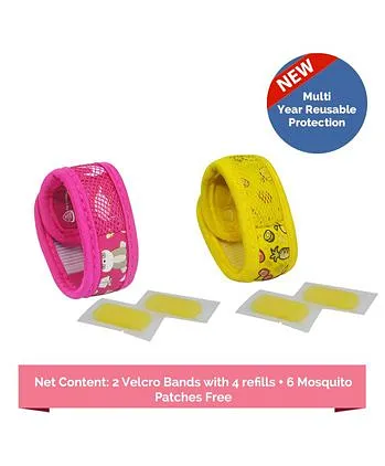 Safe-O-Kid Mosquito Repellent Bands Reusable Ayurvedic & Natural with 4 refills Fruit & Jungle - Yellow & Pink