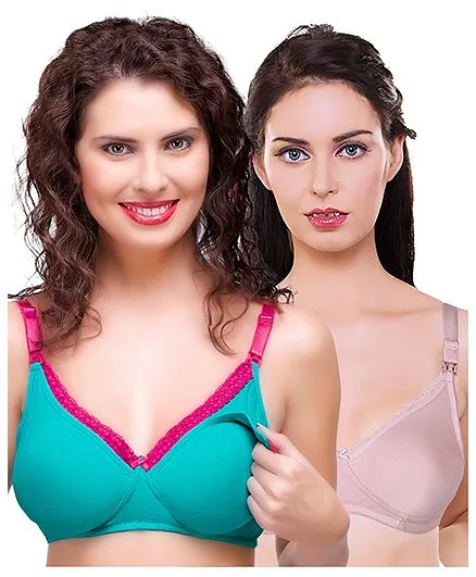 Inner Sense Antimicrobial Maternity Nursing Bra Pack of 2 - Green & Light Pink