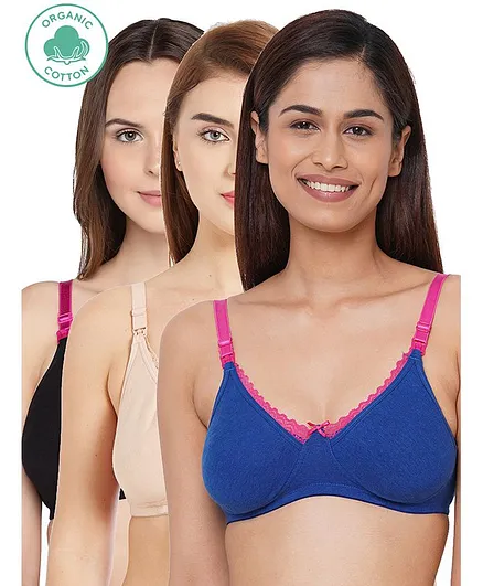 Inner Sense Antimicrobial Maternity Nursing Bra Pack of 3 - Blue Pink Black