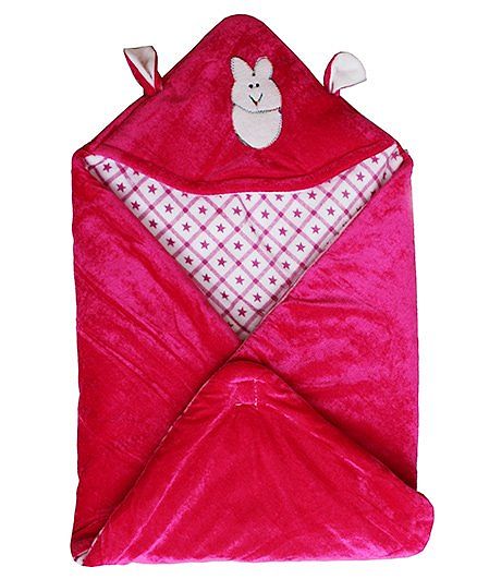 My NewBorn Hooded Fleece Wrapper Cum Blanket - Dark Pink