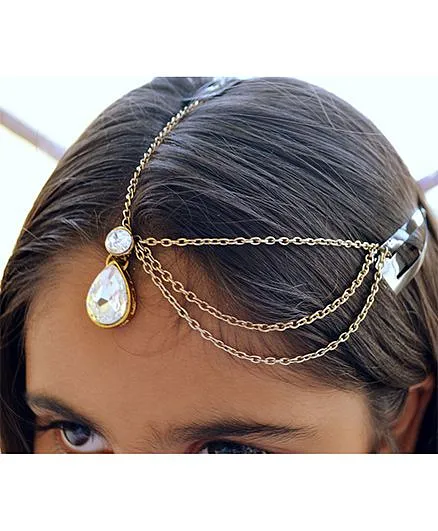 Pretty Ponytails Kundan Gold Tikka Side Headchain - Gold