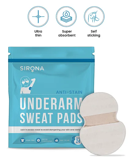 Sirona Premium Rash Free, Antibacterial Disposable Under Arm Sweat Pad - 24 Pads, for Peel off Anti Perspiration Women and Men