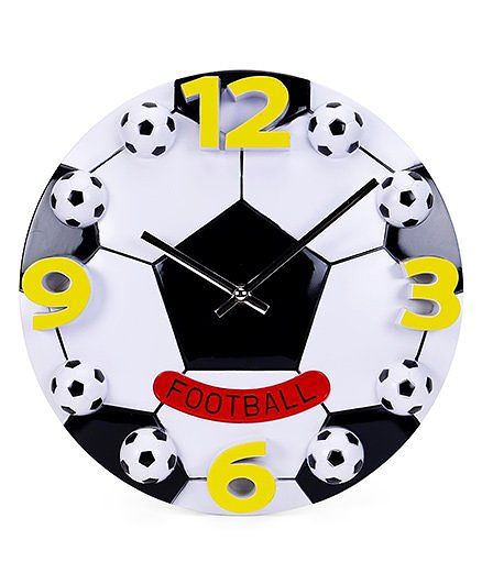 Foot Ball Print Wall Clock - White+Black