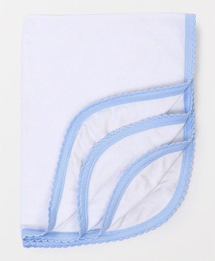 Tinycare Plain Baby Bath Towel - White And Blue