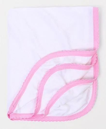 Tinycare Plain Baby Bath Towel - White And Pink