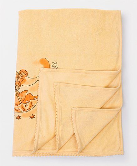 Tinycare Baby Towel Teddy & Star Print - Light Orange