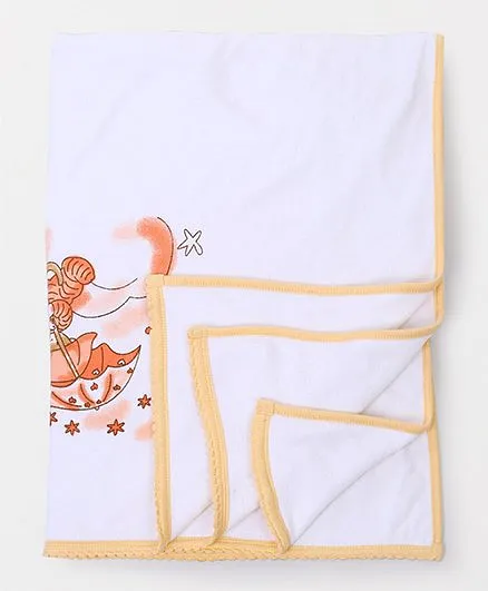 Tinycare Baby Towel Teddy & Star Print - White & Peach