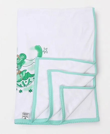 Tinycare Baby Towel Teddy & Star Print - White & Green