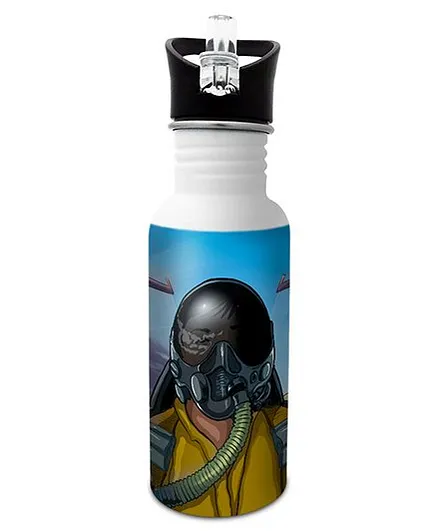 Hot Muggs Stainless Steel Water Bottle Wanna Be A Pilot Print Multi Colour - 600 ml