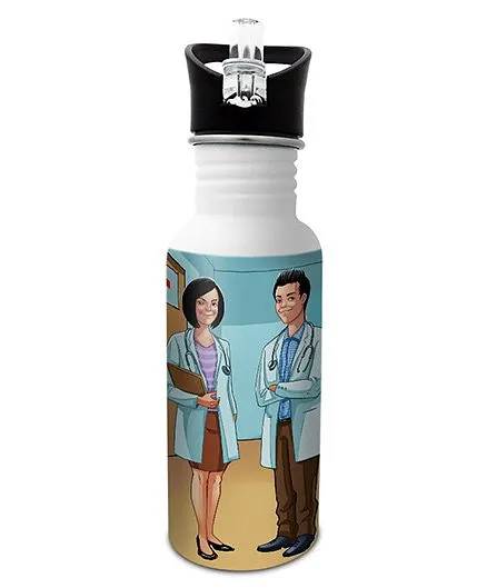 Hot Muggs Stainless Steel Water Bottle Wanna Be A Doctor Print Multi Colour - 600 ml