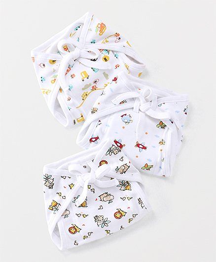 Mee Mee Cloth Nappy Printed Newborn Pack Of 3 - White