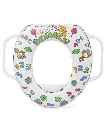 Babyhug Cushioned Potty Seat With Handle Alphabet Print - White