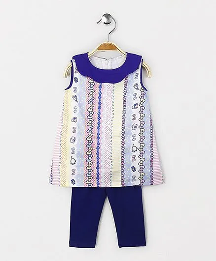 The Kidshop Colorful Ribbons Shift Dress & Leggings Set - Blue