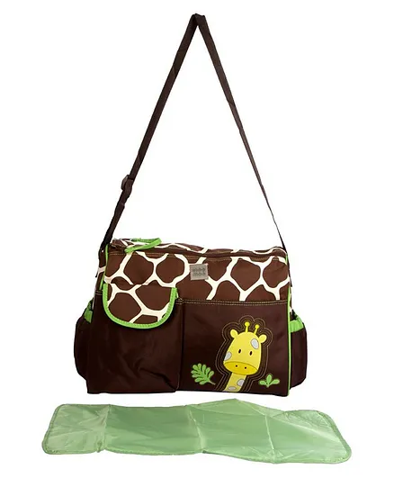 Mee Mee Diaper Bag With Changing Mat Giraffe Print - Dark Brown