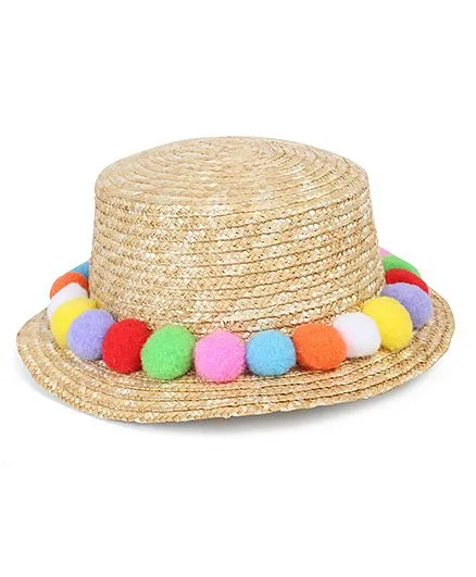 Babyhug Hat With Adjustable String Pom Pom Design - Multi Colour