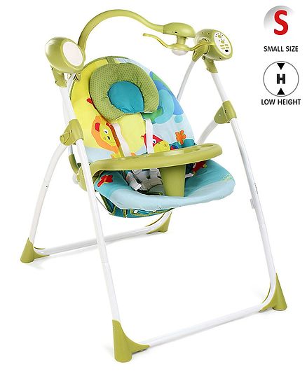 Babyhug Gaiety Electronic Swing With Timer & 5 Point Safety Harness - Blue Green
