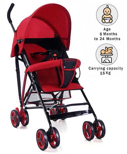 Babyhug Agile Baby Light Weight Stroller Buggy With Umbrella Fold (No Reclining Position) - Red & Black