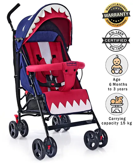 Babyhug Lil Monsta Stroller With Adjustable Leg Rest - Red & Blue