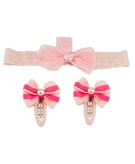 Babies Bloom Headband And Hair Clip Set - Light Pink