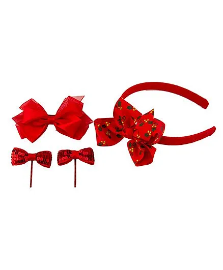 Babies Bloom Sequin Hair Band And Hair Pin Accessory Set Red - Pack of 4