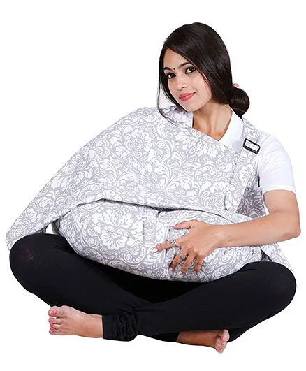 Lulamom Damask Nursing Cover & Feeding Pillow Combo - Grey