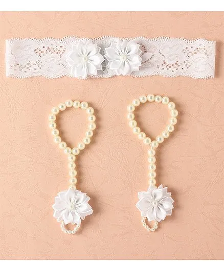Funkrafts Flower Barefoot Sandals & Headband - White