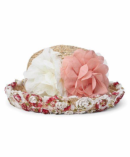 Babyhug Straw Hat Floral Appliques - Cream