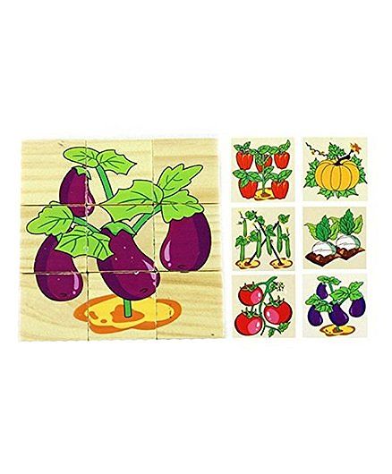 Emob Puzzle Cubes Wooden Block Play Set - 9 Pieces (Color & Design May Vary)