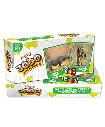 Kaado Jodo Rhino & Tiger 2 In 1 Puzzle - 16 & 64 pieces
