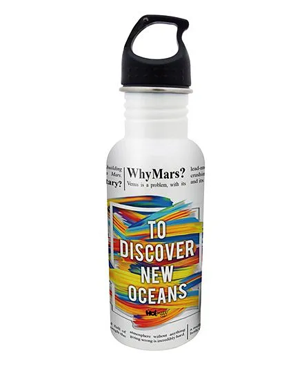 Hot Muggs Stainless Steel Water Bottle To Discover New Oceans Print - 600 ml