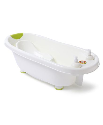 Large Size Baby Bath Tub And Bath Sling With Bathing Mug - Green