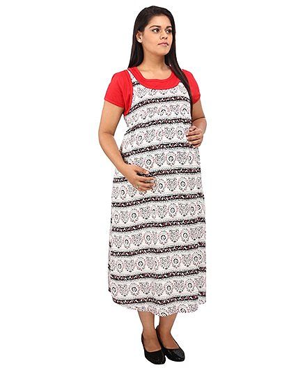 Mamma’s Maternity Short Sleeves Dress Printed - Red White