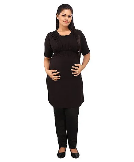 Mamma’s Maternity Half Sleeves Nursing Tunic Top - Black