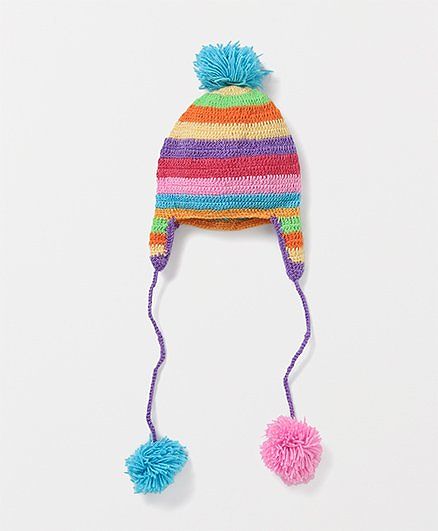 Mayra Knits Pom Pom Stripe Cap - Multicolour