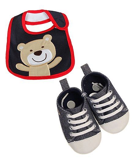 Babies Bloom Sandals & Bib Set Teddy Patch - Black