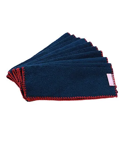 Mumma's Touch Bamboo Baby Face Towel Set of 10 - Navy Blue with Red border