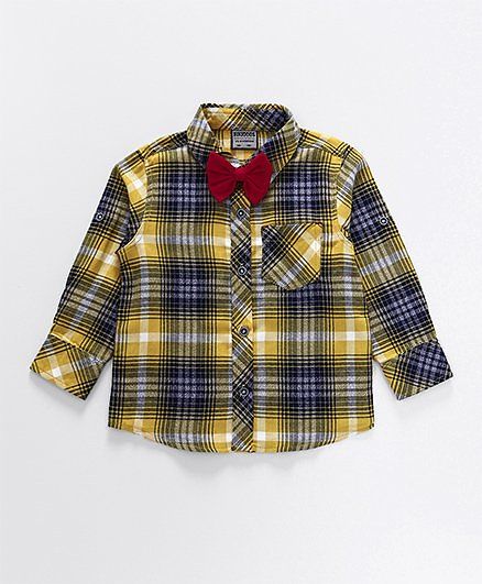 Rikidoos Plaid Shirt With Bow - Yellow
