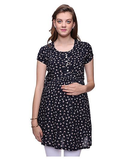 Mamma’s Maternity Short Sleeves Nursing Tunic Floral Print - Navy
