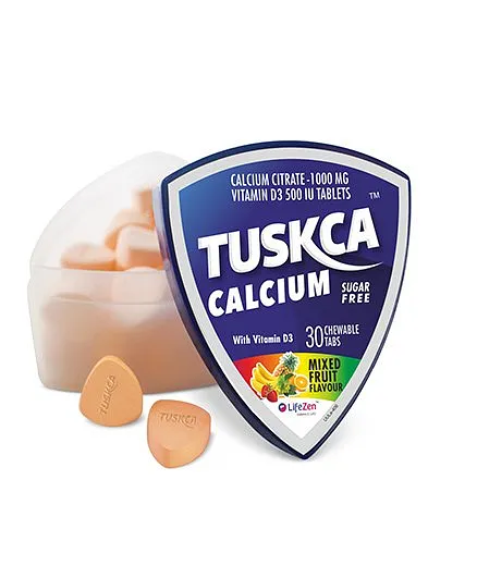 Tuskca Sugar Free Calcium Mixed Fruit 30 Chewable Tablets - Pack Of 2