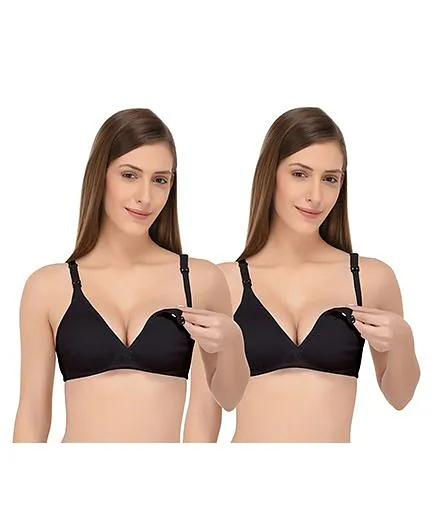 Fabme Seamless Nursing Bra With Moulded Cups Pack of 2 - Black