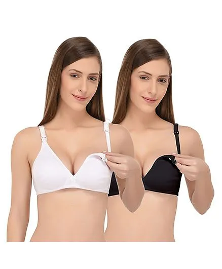 Fabme Seamless Nursing Bra With Moulded Cups Pack of 2 - White & Black