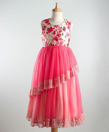 Babyoye Sleeveless Ethnic Dress Floral Design - Pink