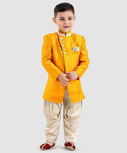 Babyoye Full Sleeves Sherwani With Pajama - Yellow