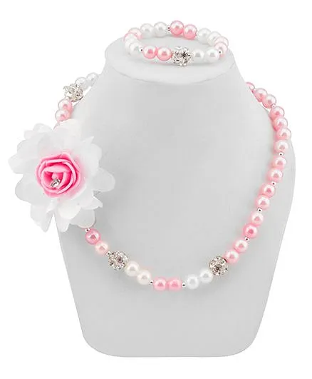 Daizy Flower Necklace & Bracelet Set - Pink & White