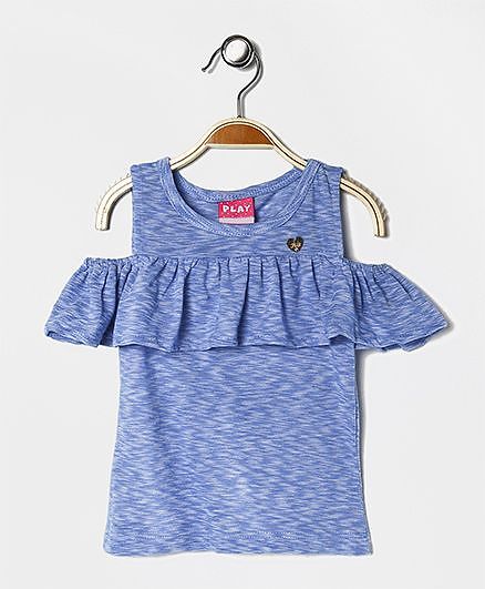 Little Kangaroos Cold Shoulder Top With Frill - Blue