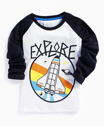 Lazy Shark Cartoon Printed Full Sleeve T-shirt - White