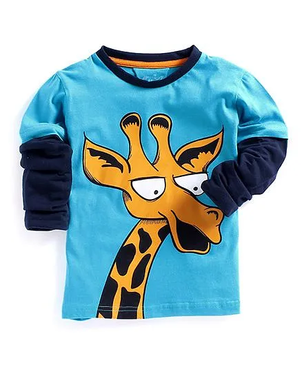 Lazy Shark Giraffe Printed Full Sleeve Tee - Blue