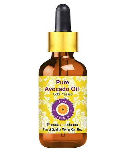 Deve Herbes Pure Avocado Oil Persea americana 100% Natural Therapeutic Grade Pressed with Glass Dropper - 30 ml