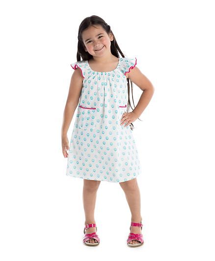 Masala Baby Flutter Dress Indian Butti Print - Turquoise Blue
