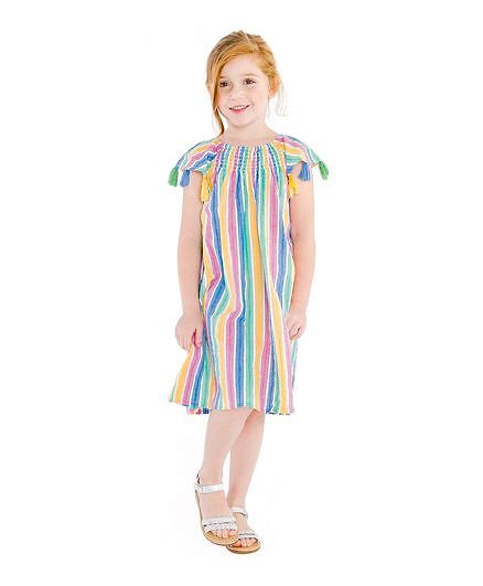 Masala Baby Cap Sleeves Sundancer Dress Rainbow Stripe - Multicolor